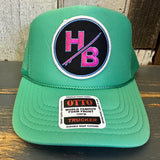 Hermosa Beach SKATEBOARDING WAS NEVER A CRIME! High Crown Trucker Hat - Cactus Green
