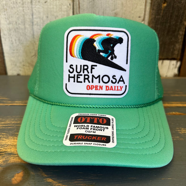 SURF HERMOSA :: OPEN DAILY High Crown Trucker Hat - Cactus Green