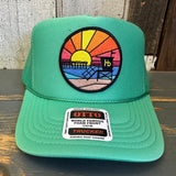 Hermosa Beach OBLIGATORY SUNSET High Crown Trucker Hat - Cactus Green