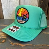 Hermosa Beach OBLIGATORY SUNSET High Crown Trucker Hat - Cactus Green