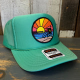 Hermosa Beach OBLIGATORY SUNSET High Crown Trucker Hat - Cactus Green