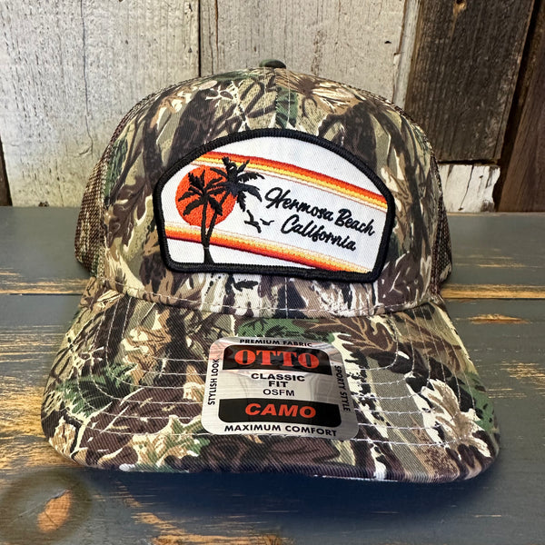 Hermosa Beach RETRO SUNSET 6 Panel Low Profile Trucker Hat - Camo