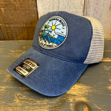 Hermosa Beach SHOREFRONT Low Profile Trucker Hat - Vintage Wash Navy Blue/Khaki