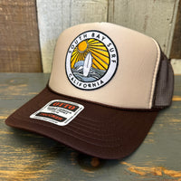 SOUTH BAY SURF (Multi Colored Patch) High Crown Trucker Hat - Khaki/Brown