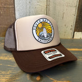 SOUTH BAY SURF (Multi Colored Patch) High Crown Trucker Hat - Khaki/Brown