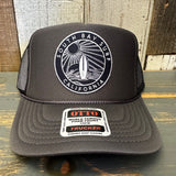 SOUTH BAY SURF (Black Colored Patch) High Crown Trucker Hat - Charcoal/Black