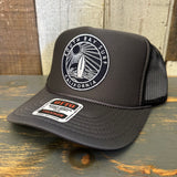 SOUTH BAY SURF (Black Colored Patch) High Crown Trucker Hat - Charcoal/Black
