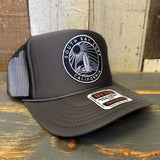 SOUTH BAY SURF (Black Colored Patch) High Crown Trucker Hat - Charcoal/Black