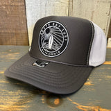 SOUTH BAY SURF (Black Colored Patch) High Crown Trucker Hat - Charcoal/White/Charcoal