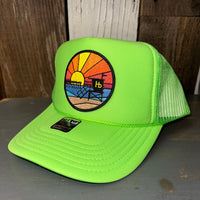 Hermosa Beach OBLIGATORY SUNSET Trucker Hat - Neon Green
