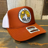 SOUTH BAY SURF (Multi Colored Patch) High Crown Trucker Hat - Texas Orange/White