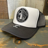 SOUTH BAY SURF (Black Colored Patch) High Crown Trucker Hat - White/Charcoal/Charcoal