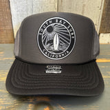 SOUTH BAY SURF (Black Colored Patch) High Crown Trucker Hat - Charcoal/Black Brim
