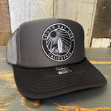 SOUTH BAY SURF (Black Colored Patch) High Crown Trucker Hat - Charcoal/Black Brim
