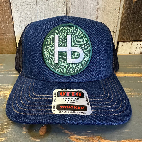 Hermosa Beach HERMOSA HILLS Premium Denim Trucker Hat - Navy/Gold Stitching