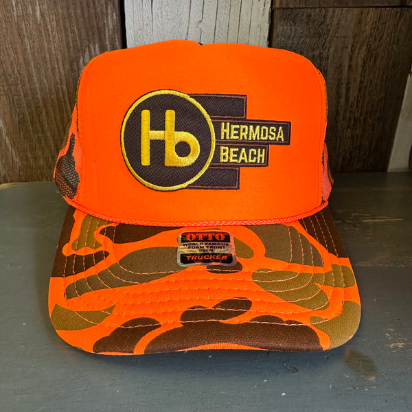 Hermosa Beach THE NEW STYLE High Crown Trucker Hat - Neon Orange Hunters Camo