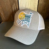 Hermosa Beach LIFEGUARD TOWER 6 Panel Low Profile Mesh Back Trucker Hat - Heather Grey/White