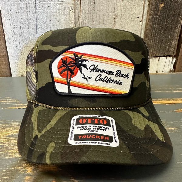 Hermosa Beach RETRO SUNSET Trucker Hat - Full Camouflage