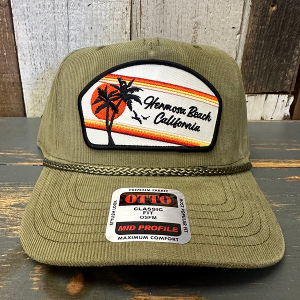 Hermosa Beach RETRO SUNSET Corduroy Baseball Cap - Olive Green