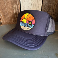 Hermosa Beach OBLIGATORY SUNSET High Crown Trucker Hat - Navy