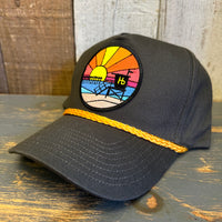 Hermosa Beach OBLIGATORY SUNSET 5 Panel Golf, Rope caps - Loden/Gold Braid (Curved Brim)