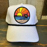 Hermosa Beach OBLIGATORY SUNSET 5 Panel Golf, Rope caps - White/Black Braid (Curved Brim)