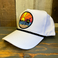 Hermosa Beach OBLIGATORY SUNSET 5 Panel Golf, Rope caps - White/Black Braid (Curved Brim)