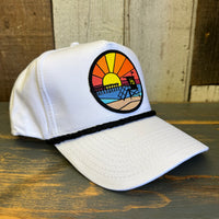 Hermosa Beach OBLIGATORY SUNSET 5 Panel Golf, Rope caps - White/Black Braid (Curved Brim)