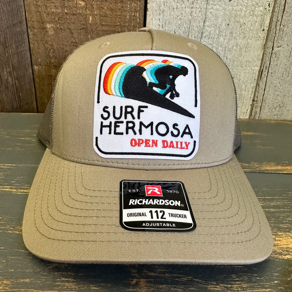 Hermosa Beach SURF HERMOSA :: OPEN DAILY Five-Panel Trucker Cap - Pale Khaki/ Loden Green