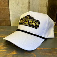 Hermosa Beach ARE YOU ESTABLISHED? 5 Panel Golf, Rope caps - White/Black Braid (Curved Brim)