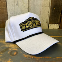 Hermosa Beach ARE YOU ESTABLISHED? 5 Panel Golf, Rope caps - White/Black Braid (Curved Brim)