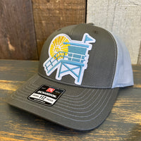 Hermosa Beach LIFEGUARD TOWER Five-Panel Trucker Cap - Beetle Green/Quarry