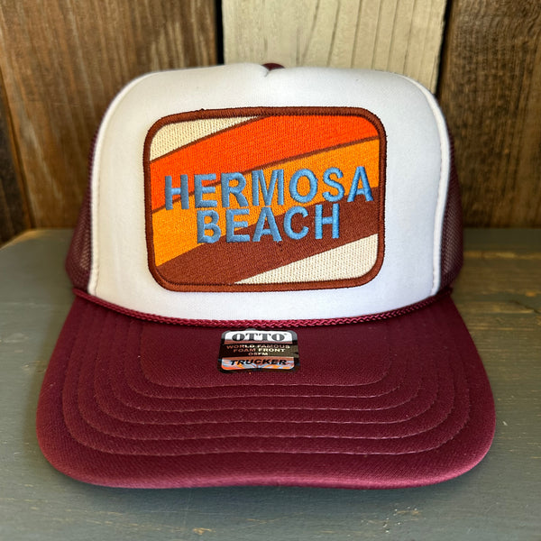 Hermosa Beach GOLF CARTS & YOGA PANTS Trucker Hat - Maroon/White/Maroon