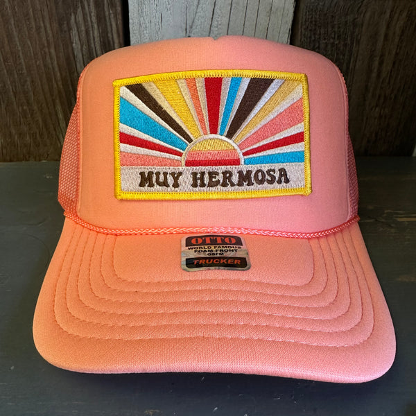 Hermosa Beach MUY HERMOSA High Crown Trucker Hat - Coral