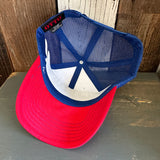 Hermosa Beach CHILL THE 4th OUT! 6 Panel Low Profile Mesh Back Trucker Hat - Blue/White/Red