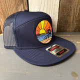 Hermosa Beach OBLIGATORY SUNSET 7 Panel Mid Profile Trucker Snapback Hat - Navy