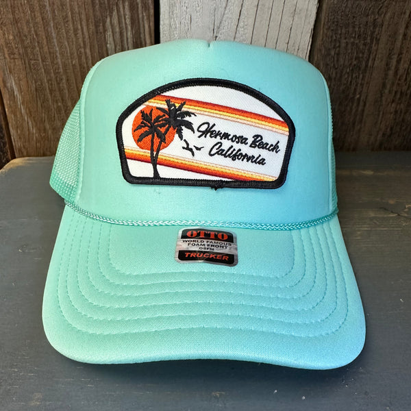 Hermosa Beach RETRO SUNSET High Crown Trucker Hat - Seafoam Green