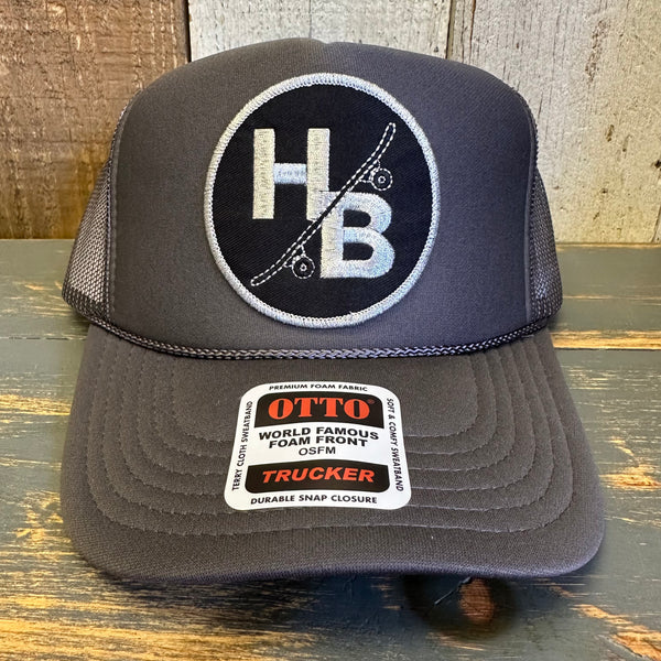 Hermosa Beach SKATEBOARDING WAS NEVER A CRIME High Crown Trucker Hat - Charcoal
