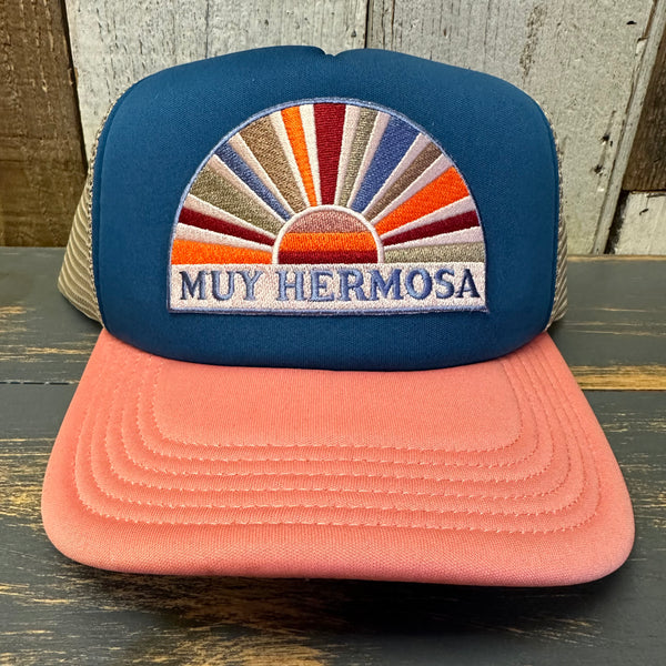 Hermosa Beach MUY HERMOSA Trucker Cap - Marine/Salmon/Khaki