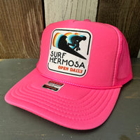 Hermosa Beach SURF HERMOSA :: OPEN DAILY Trucker Hat - Neon Pink
