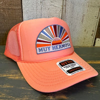 Hermosa Beach MUY HERMOSA High Crown Trucker Hat - Coral