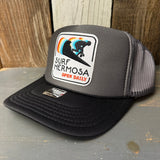 SURF HERMOSA BEACH :: OPEN DAILY Trucker Hat - Charcoal/Black (Curved Brim)