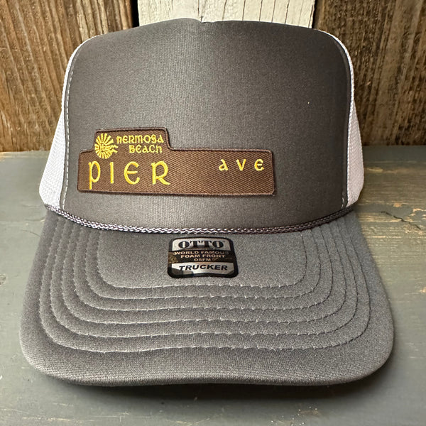 Hermosa Beach PIER AVE Trucker Hat - Charcoal Grey/White