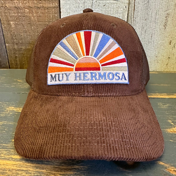 Hermosa Beach MUY HERMOSA 6 Panel Corduroy Trucker Hat - Brown