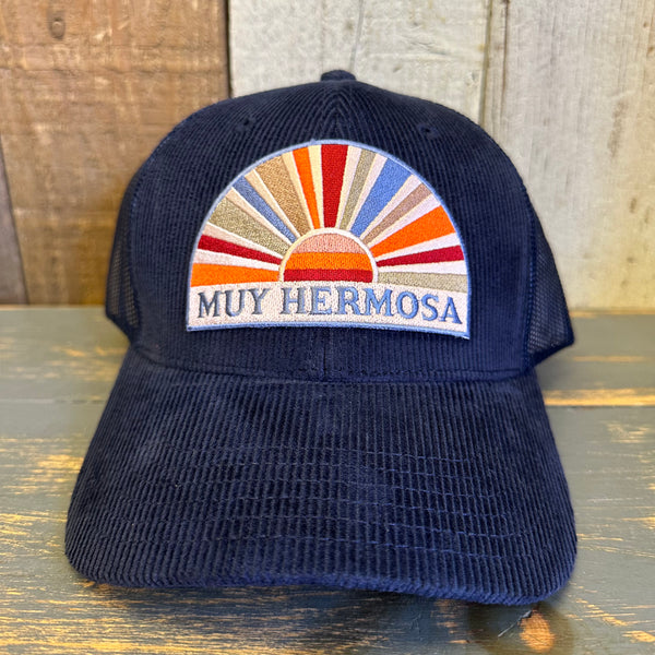 Hermosa Beach MUY HERMOSA 6 Panel Corduroy Trucker Hat - Navy