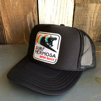 SURF HERMOSA :: OPEN DAILY Mid Crown Trucker Hat - Black (Curved Brim)