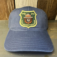 SMOKEY BEAR :: ONLY YOU CAN PREVENT FOREST FIRES - 6 Panel Low Profile Style Dad Hat with Velcro Closure - Faded Navy