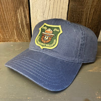 SMOKEY BEAR :: ONLY YOU CAN PREVENT FOREST FIRES - 6 Panel Low Profile Style Dad Hat with Velcro Closure - Faded Navy