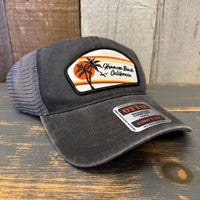 Hermosa Beach RETRO SUNSET 6 Panel Low Profile Trucker Hat - Black/Charcoal