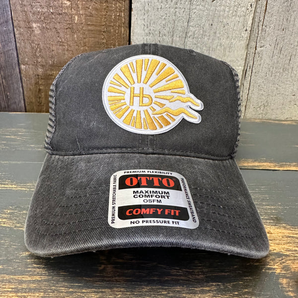 Hermosa Beach CLASSIC LOGO 6 Panel Low Profile Trucker Hat - Black/Charcoal